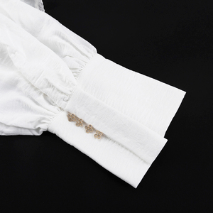 <span class=keywords><strong>Top</strong></span> Corto Estivo da Donna <span class=keywords><strong>Bianco</strong></span> Sexy con Spalle Scoperte e <span class=keywords><strong>Maniche</strong></span> <span class=keywords><strong>Lunghe</strong></span>, con Lacci Posteriori e Fascia, Abbigliamento Donna 2026 - Vendita all'Ingrosso - Product Image 6