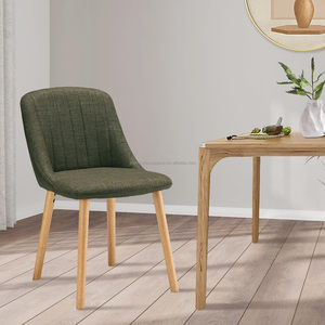Chaise de salle à manger verte moderne élégante pieds en bois avec dossier en lin rembourré pour la décoration intérieure et les sièges du salon - Product Image 3