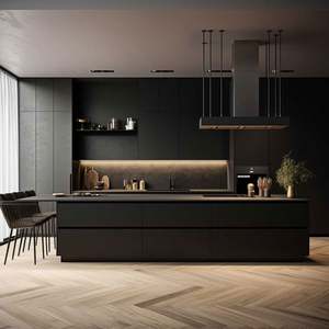 Modern Modular Kitchen <b>Cabinets</b> with Glass Doors Flat Panel Design Customizable Size for Contemporary Kitchen Remodeling - Product Image 3