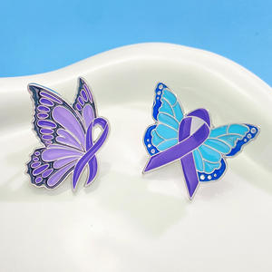 制造商珐琅粉色紫色蓝色蝴蝶丝带癌症意识胸针徽章胸针翻领针 - Product Image 5