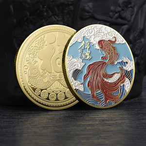 Moneta commemorativa per la pace e la gioia delle carpe d'oro doppio pesce che accoglie benedizioni del Festival delle monete - Product Image 5