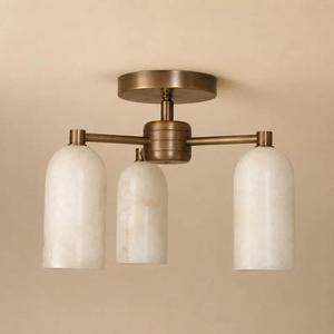 Lámpara de Techo Moderna de Estilo Mid-Century con 3 Pantallas de Alabastro, Iluminación de Diseño Inspirada en Stilnovo para Hogares de Lujo - Product Image 1