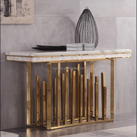 Table console moderne de luxe en direct d'usine avec miroir, marbre doré, entrée, hôtel, salon, villa, table d'appoint, table de couloir