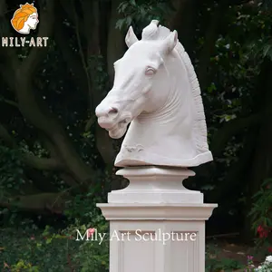 等身大のリアルな手彫りの動物の彫刻庭の装飾天然大理石の馬の頭の像