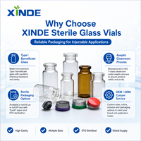 Flacons en verre transparent XINDE Pharmaceutical, lavés, dépyrorigénés, stérilisés, flacons en verre pharmaceutique pour injection