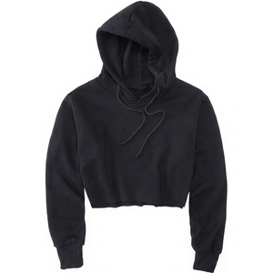 Sudadera con Capucha Negra Regular de Manga Larga, Color Sólido, Informal, de Felpa Tejida, para Mujer, para Otoño e Invierno - Product Image 1