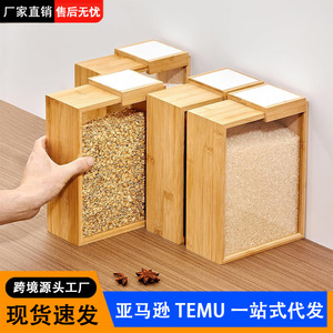 Caja de almacenamiento de bambú cuadrada con tapa hermética abatible para pasta, granos, cereales, contenedor de alimentos de 8 cm de altura con ventana transparente - Product Image 5