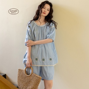 <span class=keywords><strong>Pigiama</strong></span> Estivo da <span class=keywords><strong>Donna</strong></span> in Cotone, Camicia a Maniche Corte e Pantaloncini con Elastico in Vita, Elegante Tessuto <span class=keywords><strong>Jersey</strong></span> per Casa - Product Image 2