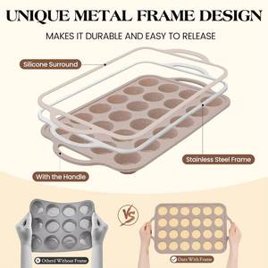 Moule à cupcakes mini en silicone avec cadre métallique renforcé, antiadhésif, sans BPA, certifié LFGB, 24 cavités, de la marque MUYULINS Factory, pour gâteaux américains. - Product Image 2