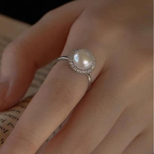 แหวนมุกน้ำจืดอเนกประสงค์ 10-11 มม. ของ Zhuji Pearl เรียบง่ายและสง่างาม พร้อมเงินแท้ S925 ปรับขนาดได้ - Product Image 2