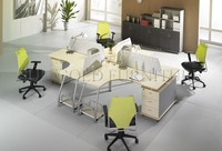 4 Person L-Shaped Office Workstation Desk with Half-Glass Partition for Open Plan Office Wholesale