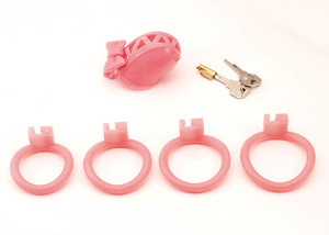 Mainan seks kandang kesucian dasi kupu-kupu untuk laki-laki mengikat bulu ayam kandang pria Kontrol lemah dengan 4 ukuran cincin Penis merah muda/putih kunci Penis - Product Image 5