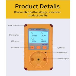 KJYXAWQQ เครื่องตรวจจับก๊าซหลายชนิดแบบพกพา O2 H2S CO EX พร้อมสัญญาณเตือน กันน้ำ เซ็นเซอร์อินฟราเรดแบบอิเล็กโทรเคมี - Product Image 3