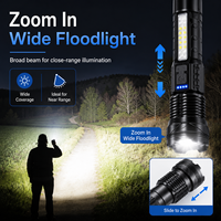 Senter LED Zoom Teleskopik Isi Ulang USB C 7 Mode Lampu Kerja COB Samping Tampilan Daya untuk Berkemah Mendaki Perbaikan Darurat