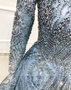 Ruolai OEV-L4280 Abito da Sera di Lusso a Maniche Lunghe, Sexy e Mozzafiato, <span class=keywords><strong>Blu</strong></span> con Scollo Rotondo e Pizzo con <span class=keywords><strong>Paillettes</strong></span> - Product Image 6