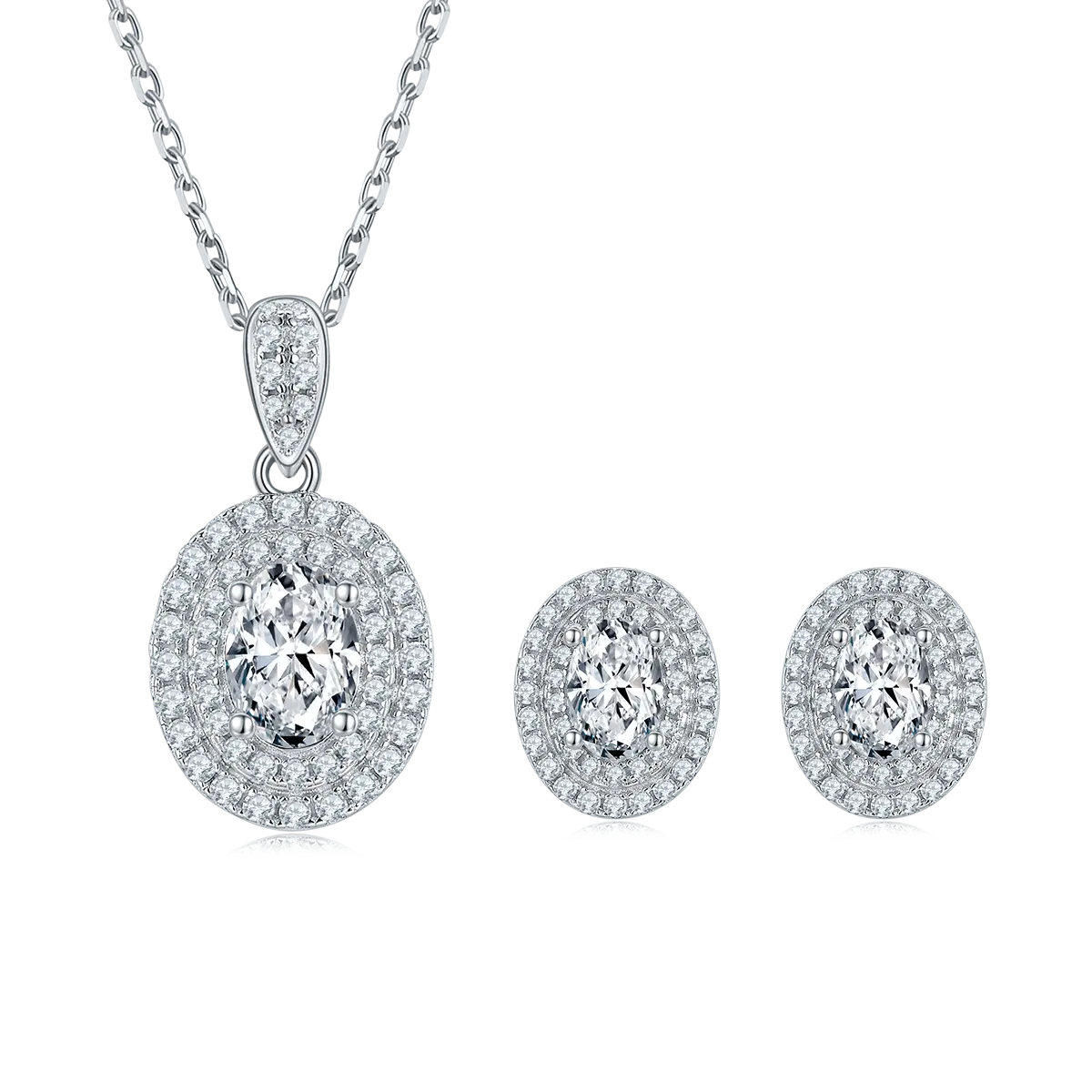 Ensemble de bijoux classique personnalisé en argent Sterling 925 1 carat D couleur diamant ovale Moissanite pendentif collier boucles d'oreilles