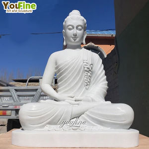 Estátuas de Buda em Pedra Natural de Alta Qualidade YOUFINE, Buda Sentado em Mármore Branco à Venda - Product Image 1