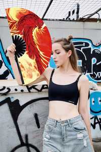 Abanico Plegable Grande de Bambú con Estampado de Fénix de Fuego, Abanico de Kung Fu con Fénix de Fuego para Festivales, Fiestas, Espectáculos, Decoración, Regalo - Product Image 4