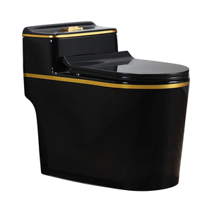 Inodoro de Lujo Moderno para Baño, Sanitario de Cerámica de Una Pieza, Color Negro y Dorado - Product Image 1