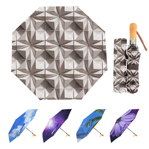 Open size 105 cm wide <b>umbrella</b> three dimensional 3D visual effect wood handle <b>automatic</b> compact <b>umbrellas</b> - Product Image 2