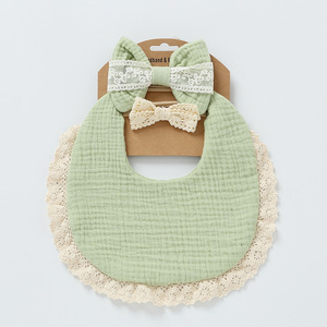 Set da 2 Pezzi: Bavaglini in Cotone Muslin con Stampa Floreale per Neonata, Stile Boho, Doppio Lato, con Fascette per Capelli - Product Image 5