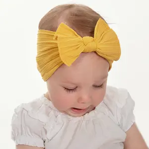 Y-Z婴儿顶结蝴蝶结头带尼龙婴儿头巾包裹电缆针织女孩新生儿头带女婴头发蝴蝶结