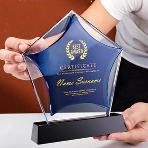 थोक कस्टम उच्च ग्रेड खेल वार्षिक बैठक स्मृति चिन्ह ग्लास ट्रॉफी पट्टिका स्टार के आकार के नीले क्रिस्टल ट्रॉफी पुरस्कार - Product Image 1