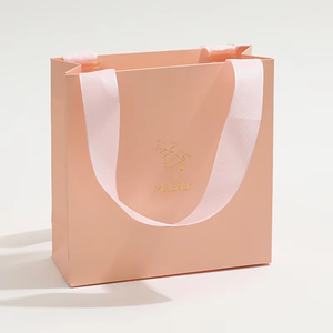 Luxury OEM Eco-Friendly <b>Biodegradable</b> Waterproof Jewelry Paperboard Small Shopping Bag with Ribbon Handle UV Printed Custom Logo - Product Image 5