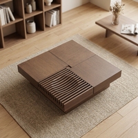 Table basse carrée en bois de luxe avec tiroir de rangement, plateau sculpté en forme de vague, table centrale pour le salon, villa, meubles de maison
