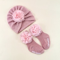Conjunto de Gorro y Calcetines de Gasa con Flores Tejidas para Bebé, Accesorios Transpirables para Bebés de 0 a 6 Meses