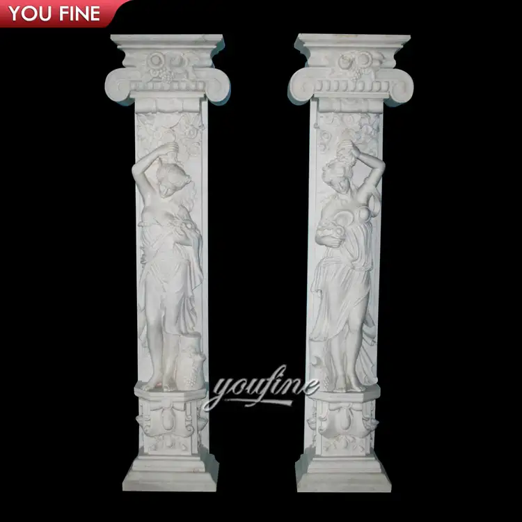 Patung Marmer Besar Klasik Putih Wanita, Dekorasi Luar Ruangan Pilar Romawi Kolom untuk Rumah