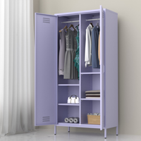 Armoire de chambre élégante à 2 portes battantes, armoire métallique, série couleur claire, personnalisable avec tringles à vêtements solides, pieds et étagères