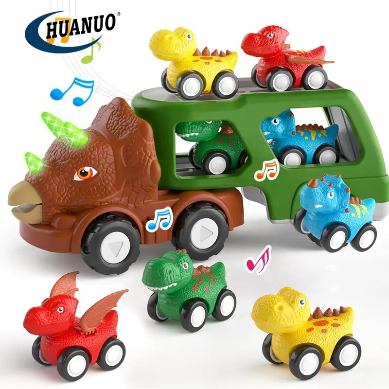 Coche de dinosaurio 5 en 1 para niños pequeños, niños y niñas, juguete con luz y sonido, camión de juguete de dinosaurio