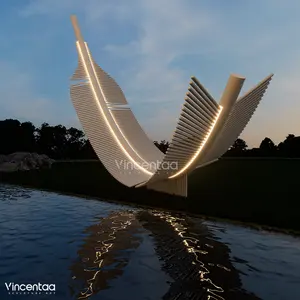 Vincentaa Stainless Steel Polished Sculpture Large Outdoor Feather Sculpture Can Be Customized