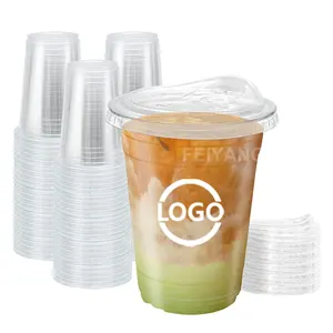Plastik kaffeetasse mit Deckel pp Plastik becher Getränke behälter Milch shake Boba Tassen und Deckel und Strohhalm