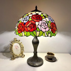 LongHuiJing Luxury 16Inch AC E26 Retro Handmade Eco-Friendly Simple Creative Rose Dome Stained Glass Flexible LED 2700K Warm - Product Image 2
