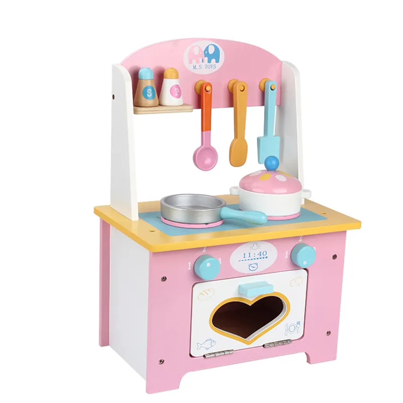 جديد المنتج الوردي الحب سلامة الطبخ فرن المطبخ أداة الجدول لعبة مونتيسوري أخرى لعبة تعليمية للأطفال خشبية المطبخ اللعب