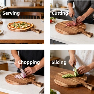 Planche à découper ronde pour pizza, plateau de service en bois, planche à charcuterie, planche à découper et à servir en <span class=keywords><strong>acacia</strong></span> avec poignée pour la cuisine - Product Image 3