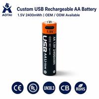 Baterai Li-ion Isi Ulang USB Type-C OEM Custom AA 1.5V 2400mWh untuk Pengontrol Game, Keyboard Nirkabel, dan Mouse