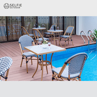 Meubles de restaurant modernes, tables pour événements, ensemble table et chaises avec structure en aluminium et chaises de salle à manger en tissu pour villa, cuisine, école, parc