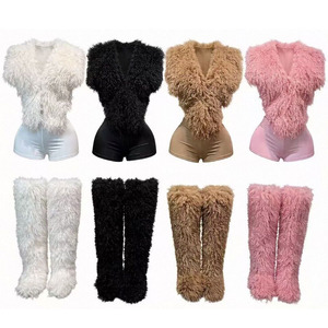 Nouveautés Mode <span class=keywords><strong>Hiver</strong></span> : Ensembles Trois Pièces pour Femmes - Gilet Sans Manches en Fourrure, <span class=keywords><strong>Short</strong></span> et Bottes Longues Fourrées - Product Image 3