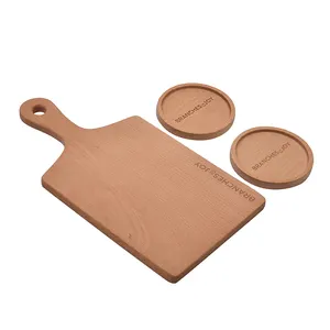 JOYWAVE New design Gourmet Hardwood Pizza Peel Cutting Board Serving Tray With Wood Coasters