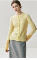 Cardigan en cachemire pour femme, col rond, manches contrastantes, tricoté, collection automne-hiver, vente en gros.