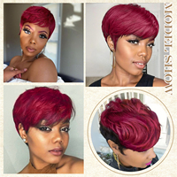 Perruque courte en cheveux humains Pixie FH G04710, 8 pouces, cheveux brésiliens, sans dentelle, fabriquée à la machine, avec frange