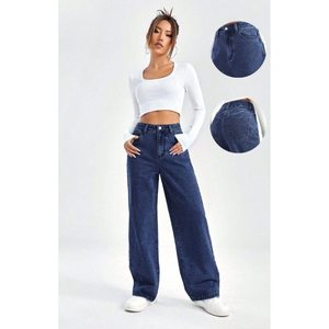 Fashion <b>Women</b> Wide Leg Stone Blue <b>Jeans</b> High Rise Loose Fit Eco-Friendly Durable Plating Denim Modern Street Style Size 26-40 - Product Image 6