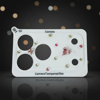Protection d'objectif d'appareil photo en verre trempé 3D de luxe avec paillettes, antichoc, motif cœur diamant arc-en-ciel pour 17 Pro Max