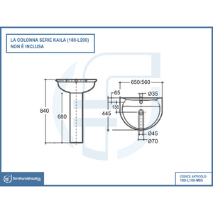 Lavabo in Ceramica e Pietra da 65cm, Stile Moderno e Semplice, con Scarico per Bagno, Hotel, Appartamento, Applicazione Sanitaria - Product Image 2