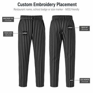 Pantalon de Chef Unisexe à Taille Élastique Ample pour Restaurant et Cuisine, Rayures Noires et Blanches Pied-de-Poule, en Polycoton, Uniforme de Chef Personnalisable - Product Image 6