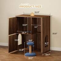 Meuble pour animaux de compagnie multifonctionnel vintage avec niche pour chat fermée et griffoir en sisal intégré, enclos en bois pour litière de chat