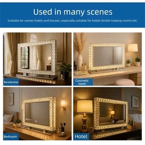 Miroir de maquillage de table à LED avec cadre en cristal de diamant, commande tactile, lumière à 3 couleurs - Product Image 5